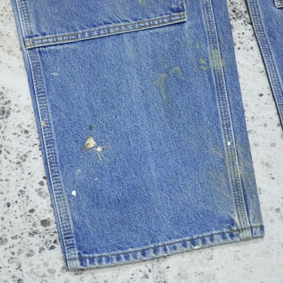 THRASHED Vintage Carhartt B73 DST Faded Blue Jeans Denim Double Knee Pant 34x31 - Picture 9 of 16